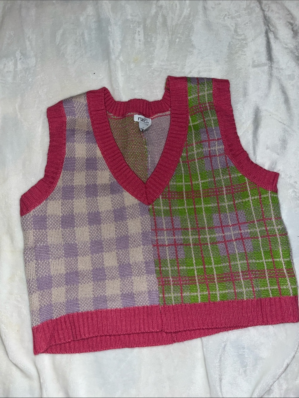 Rue21 Pink-Trim Plaid & Gingham Knit Vest